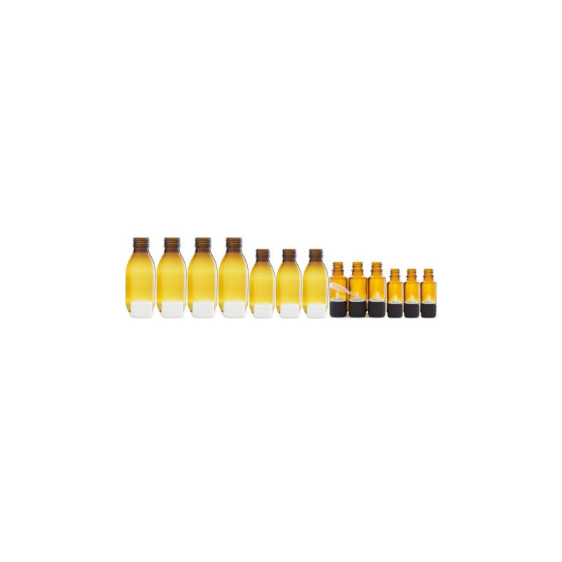 4 flacons de 125ml, 3 flacons de 60ml, 3 flacons de 20ml et 3 flacons de 10ml avec bouchons