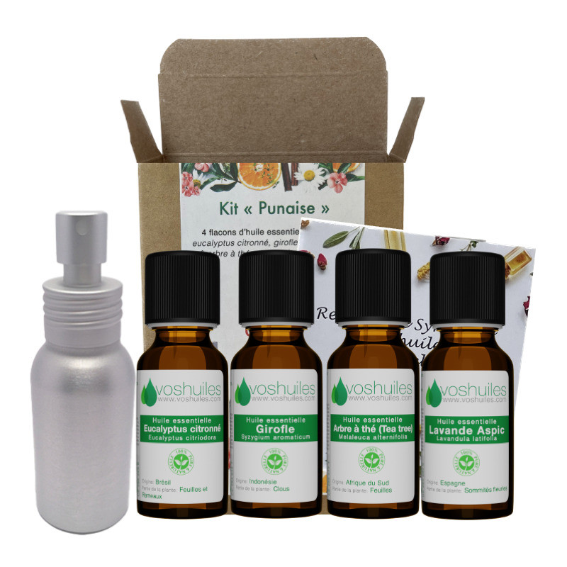 Kit "Punaises de lit" 4 Huiles essentielles et 1 Vaporisateur 50ML