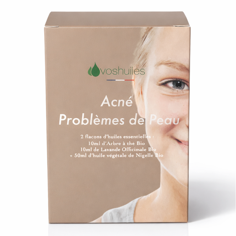 Kit Acné Problème de Peau - 2 Huiles Essentielles BIO et 1 Huile Végétale BIO