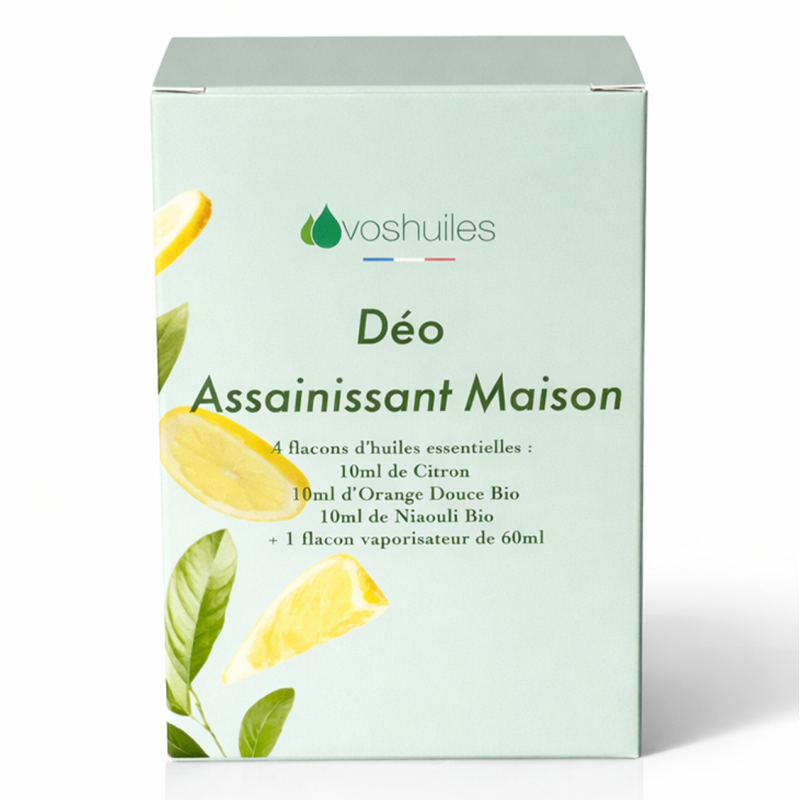 Kit Déo Assainissant Maison - 3 Huiles Essentielles et 1 Vaporisateur de 50ML