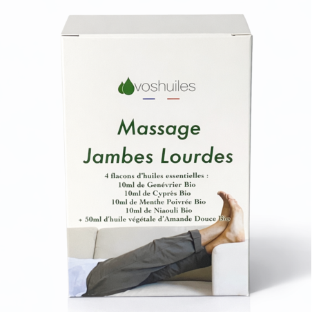 Kit Massage Jambes Lourdes - 4 Huiles Essentielles BIO et 1 Huile Végétale BIO