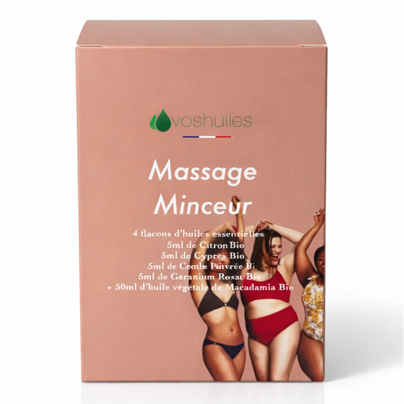 Kit Massage Minceur - 4 Huiles Essentielles BIO et 1 Huile Végétale BIO