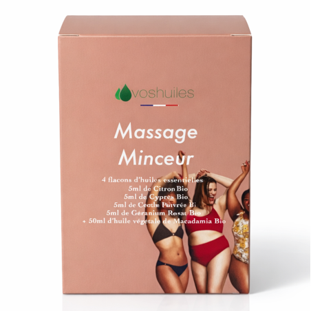 Kit Massage Minceur - 4 Huiles Essentielles BIO et 1 Huile Végétale BIO